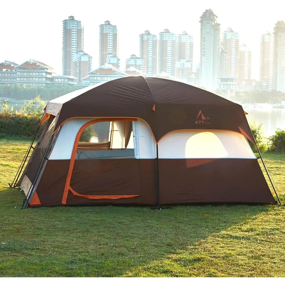 Spacious 6-14 Person Family Cabin Tent with 3 Doors & 3 Mesh Windows for Waterproof Outdoor Adventures