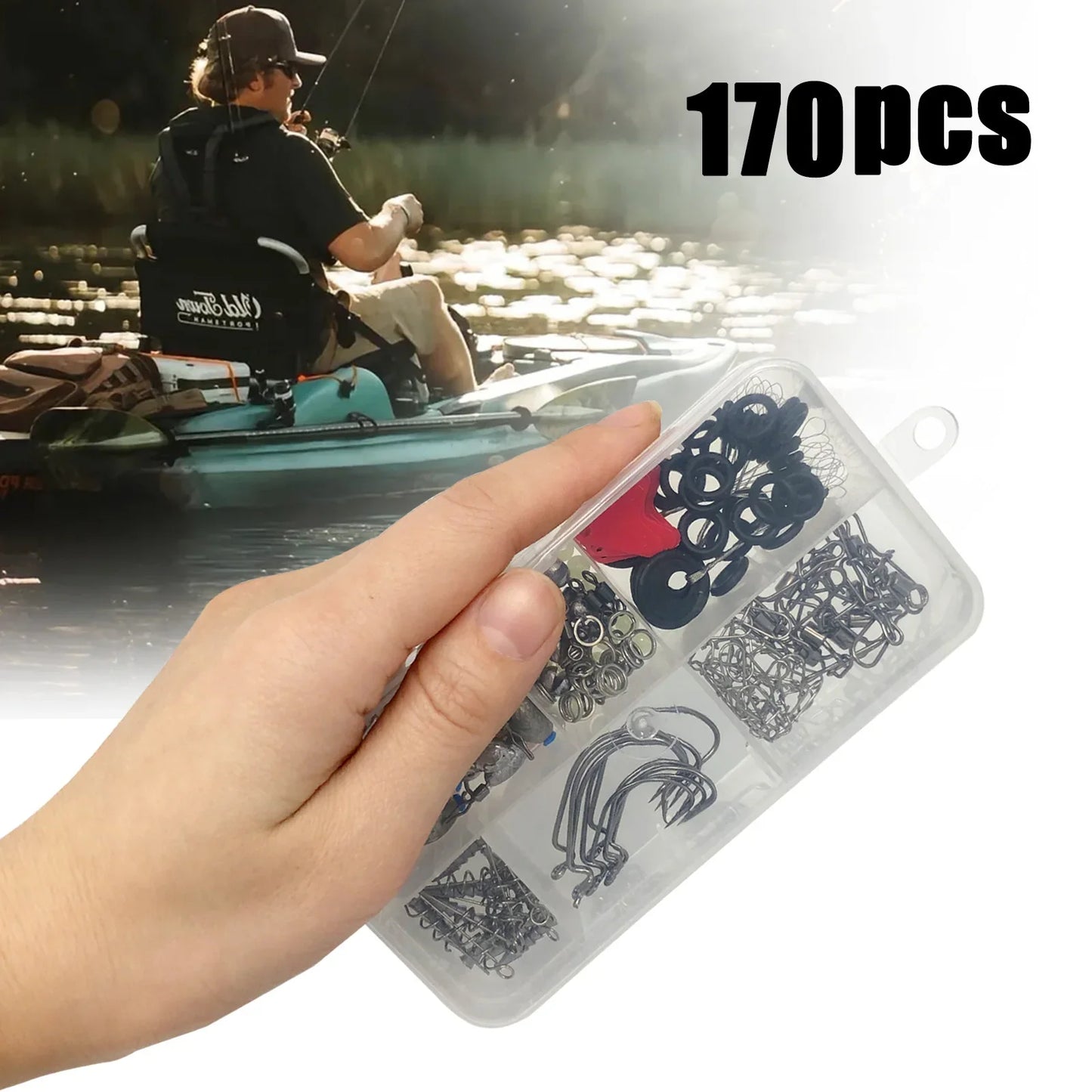 170-410pcs Professional Fishing Kit with Tackle Box, Hooks Sinkers Swivels for Bass Trout Saltwater Fishing Complete Lure Set