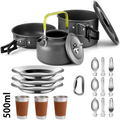 Camping Cookware Set – Anodized Aluminum, Nonstick, Foldable, Lightweight Travel Tableware