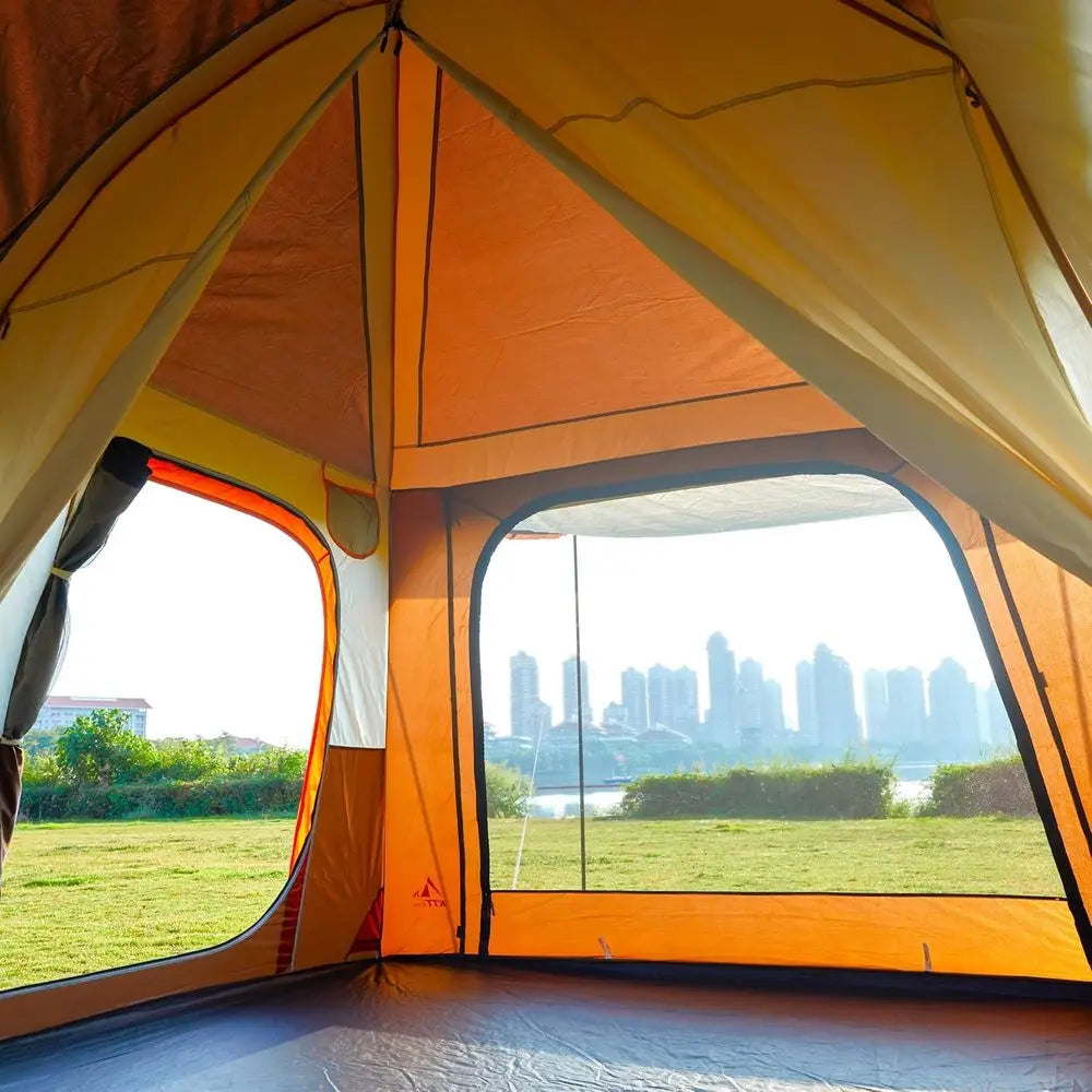 Spacious 6-14 Person Family Cabin Tent with 3 Doors & 3 Mesh Windows for Waterproof Outdoor Adventures