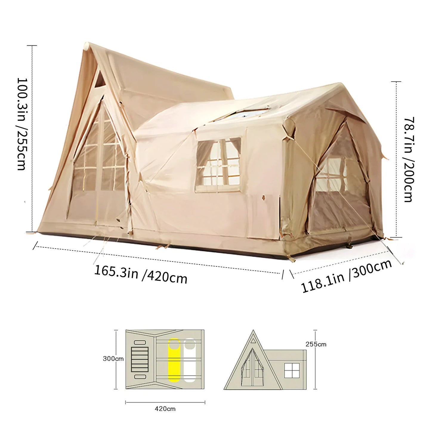 Large Inflatable Cabin Tent – 8-10 Person, 135 SQFT, 5-Min Setup, 4-Season, Waterproof