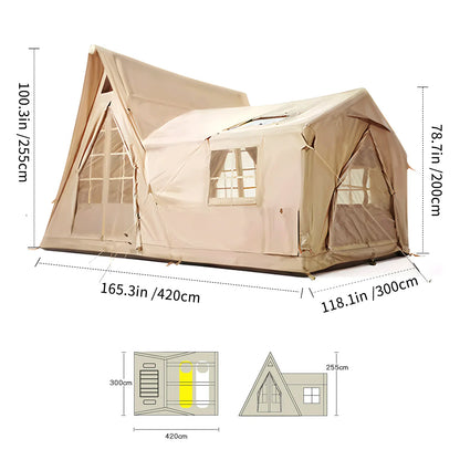 Large Inflatable Cabin Tent – 8-10 Person, 135 SQFT, 5-Min Setup, 4-Season, Waterproof
