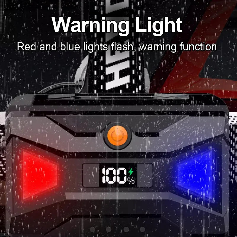 High-Power LED Headlamp with IR Sensor – Rechargeable, 5000m Beam for Fishing & Camping