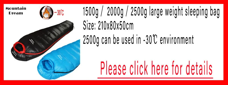 Winter Down Sleeping Bag Adult Mummy White Goose Down Warm Sleeping Bag Three Seasons Suitable For Camping Trips