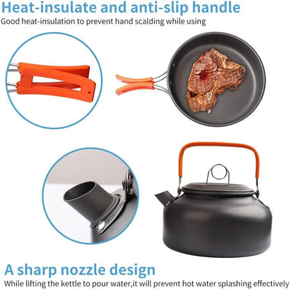 Camping Cookware Set – Anodized Aluminum, Nonstick, Foldable, Lightweight Travel Tableware