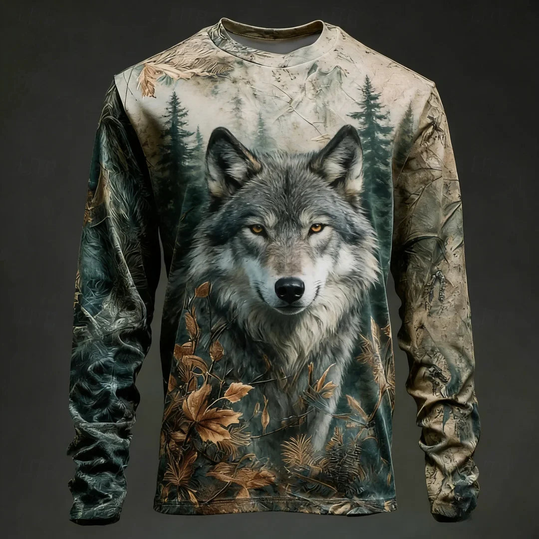 Men's Camo Deer Print Long Sleeve Shirt – Hunting & Outdoor Graphic Tee