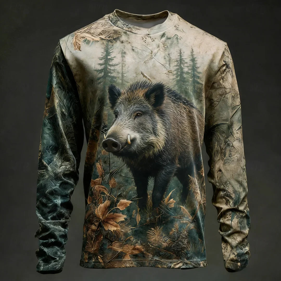 Men's Camo Deer Print Long Sleeve Shirt – Hunting & Outdoor Graphic Tee
