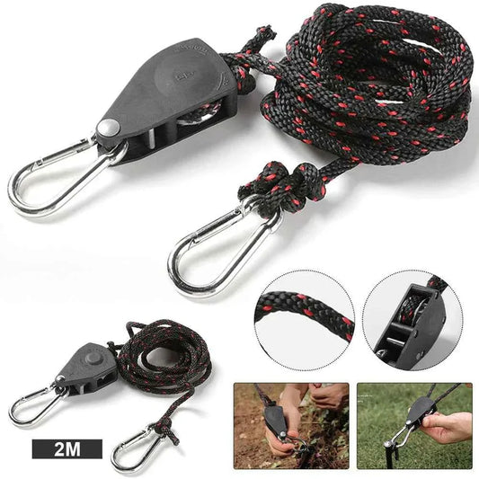Camping Tent Adjustable Rope Fastener Fixed Buckle Pulley Tensioner Ratchet Hangers Lights Lifting Camping Awning Wind Rope