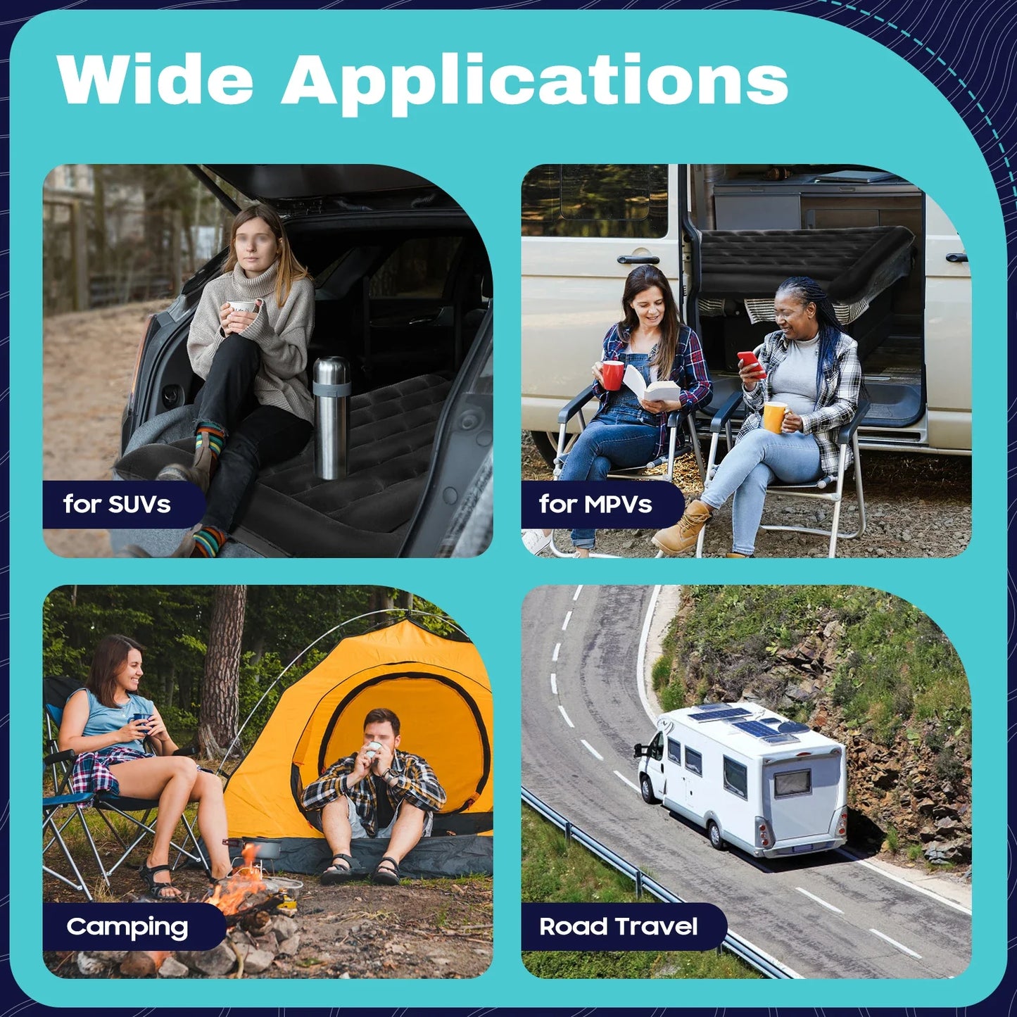 Universal Inflatable Car Bed Mattress Set w Air Pump Foldable Flocking Air Cushion for  Trunk Back Seat Camping Travel Sleeping