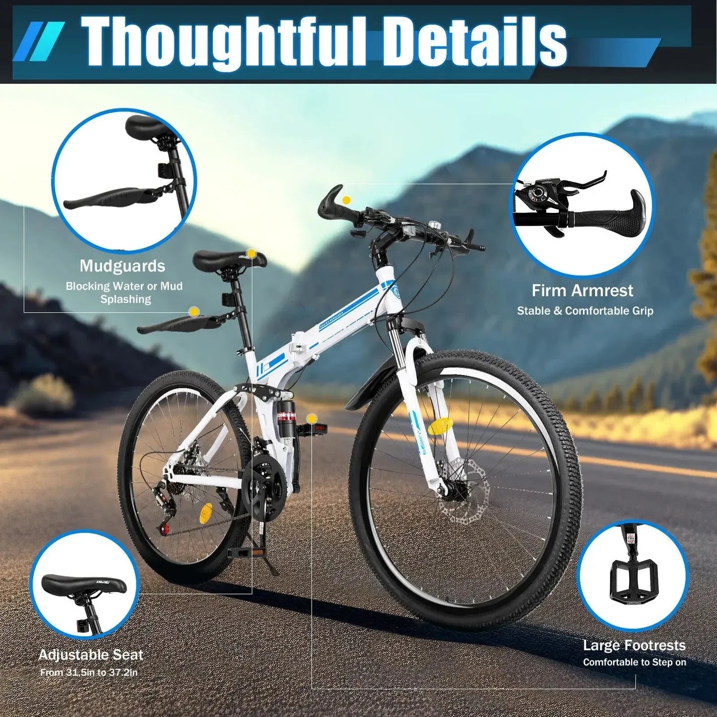 26" Folding Mountain Bike 21-Speed Dual Disc Brakes Men's MTB for Commuting Outdoor Sports