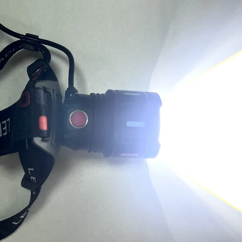 High-Power LED Headlamp with IR Sensor – Rechargeable, 5000m Beam for Fishing & Camping