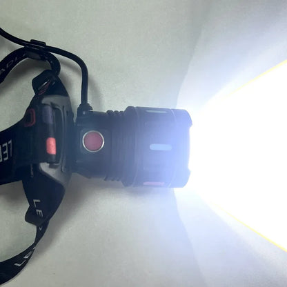 High-Power LED Headlamp with IR Sensor – Rechargeable, 5000m Beam for Fishing & Camping