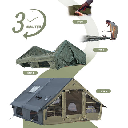 PAKICETUS Inflatable Camping Tent – 4-8 Person Portable 4-Season Waterproof Tent with Windows