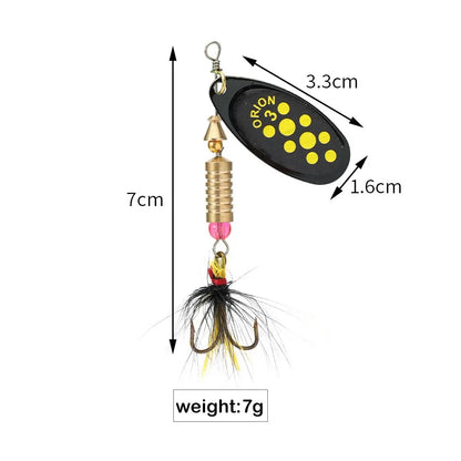 Metal Rotating Spinner Fishing Lure – Spoon Sequins Wobbler with Feather Hooks 3.5g/4.5g/7g/9g/12g
