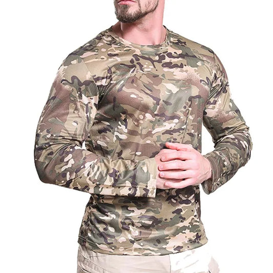 Men's Long Sleeve Camo Hunting Shirt – Anti-Sweat Breathable Sun-Protective Top