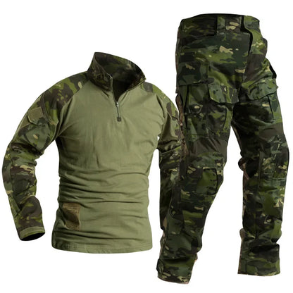 Men's Camo Cargo Pants & Hiking Shirt Set – Cotton Blend, 10 Colors, Sizes S–XXXL
