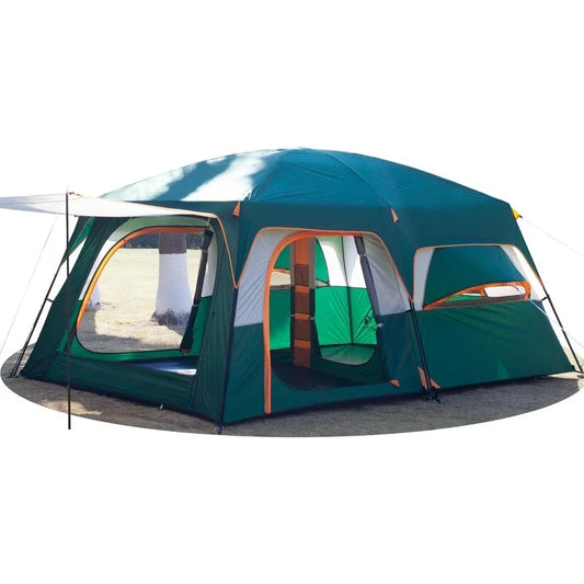 Extra Large Tent 12 Person,2 Bay Windows,Family Cabin Tents,14'Lx10'Wx6.58'H,2 Rooms&3 Doors 3 Windows w/ Mesh, Waterproof
