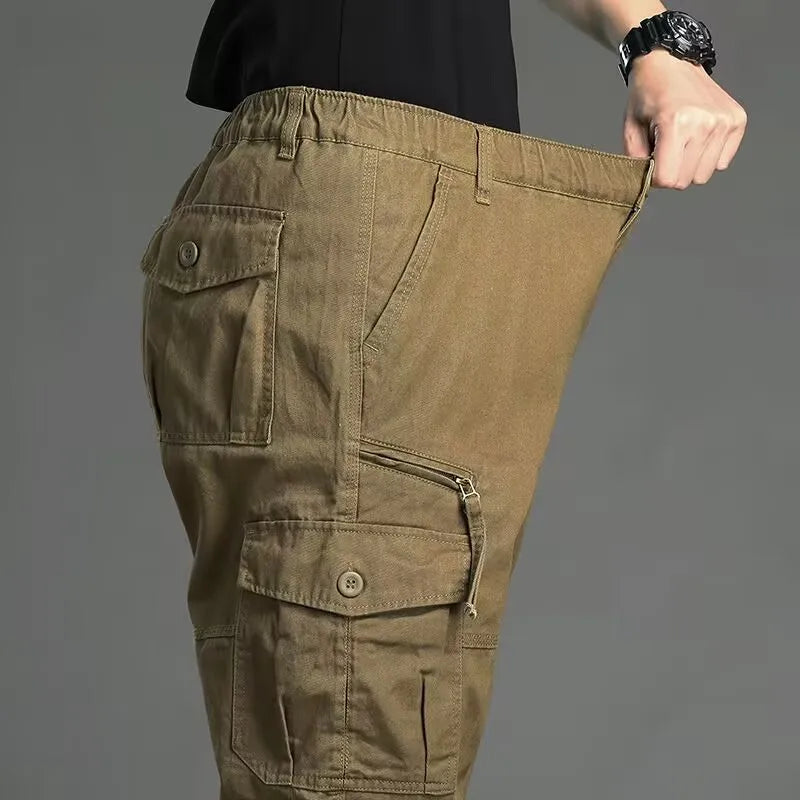 Men's Casual Workwear Trousers High Waist Large Size Leisure Pants Cuffed Tactical Multi-Pocket Labor Protection Wear-Resistance