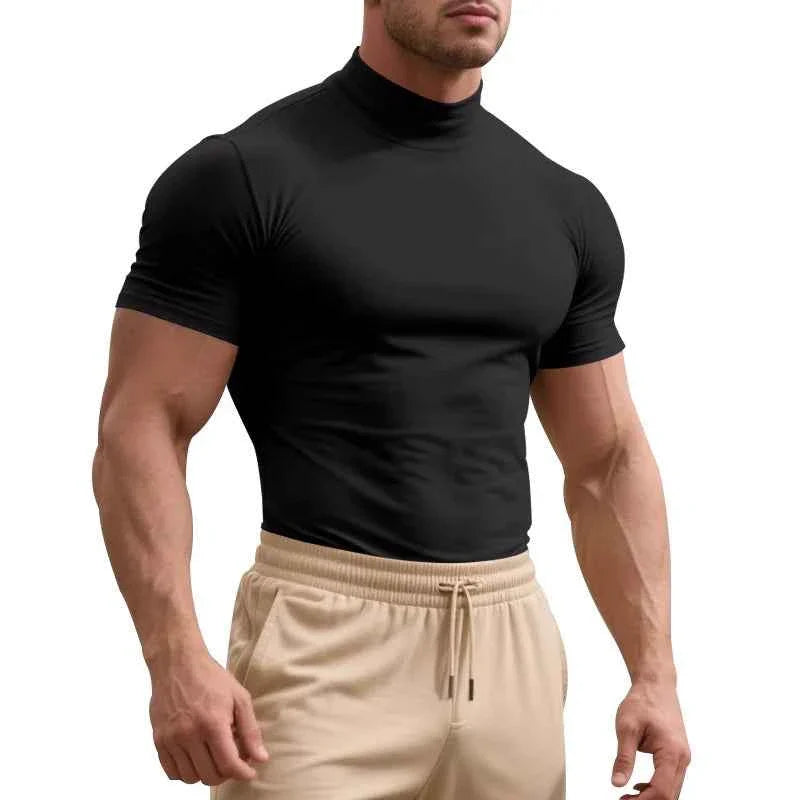 2025 compress sports Men T-shirt quick-dry Half High Collar Short Sleeve Pullover Tops Tight Breathable tops men Running T-shirt