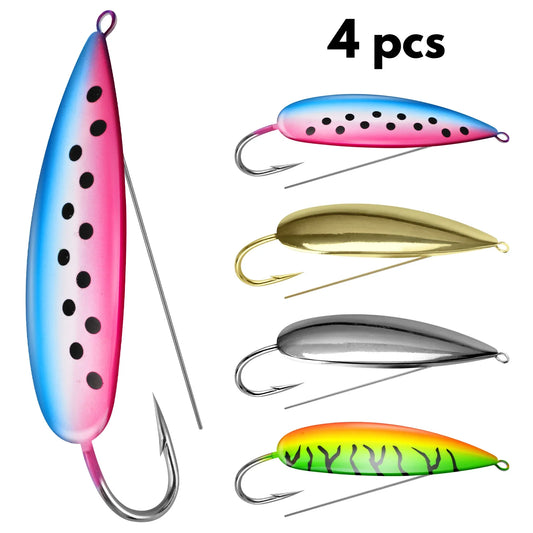 Weedless Spoon Lure Kit – 4pcs Spinner Metal Fishing Lures with Anti-Grass Hooks (8g/16g/19g)