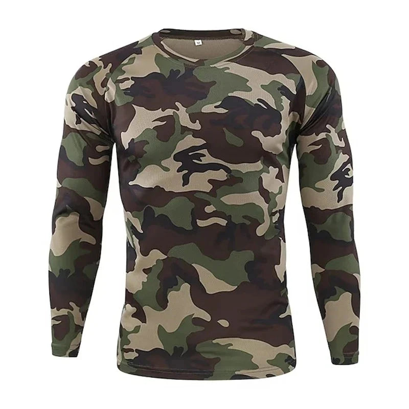 Men's 3D Camo Print Long Sleeve T-Shirt – Casual Hunting Pattern Loose Tee