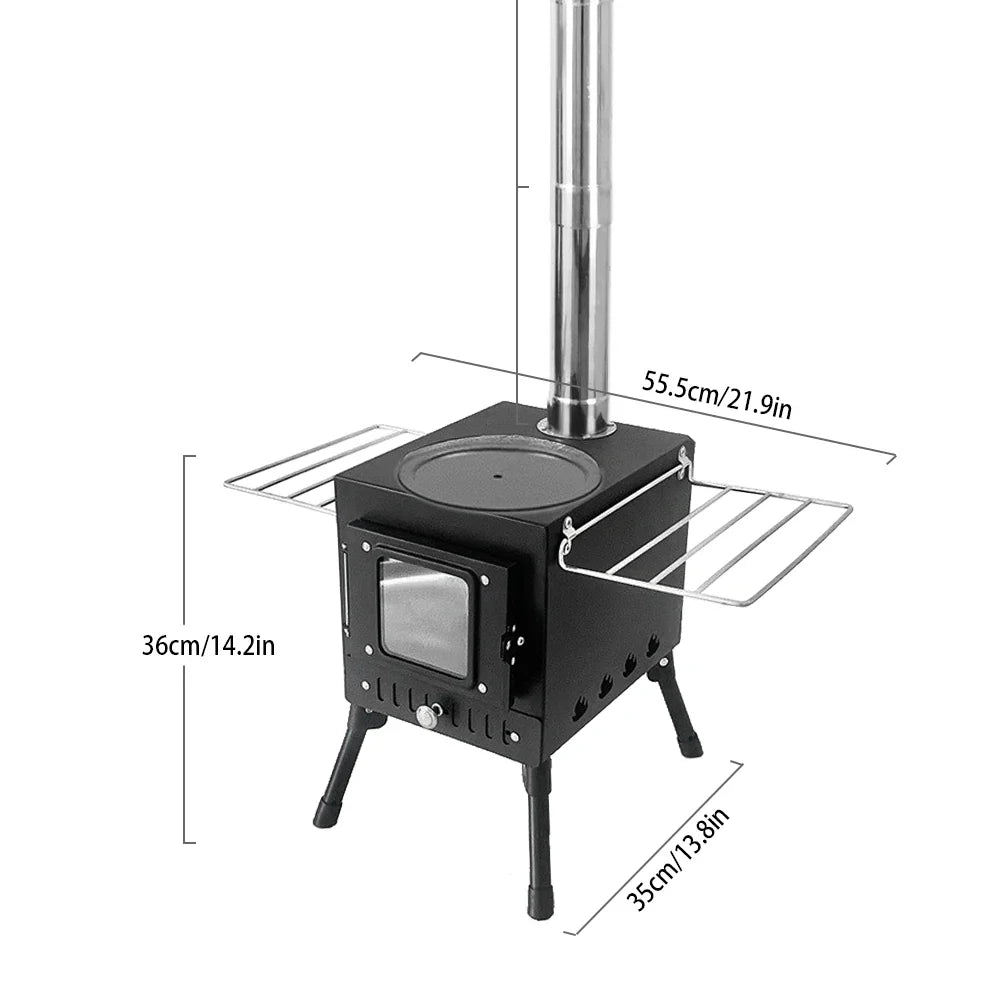 Tomshoo Outdoor Camping Wood-burning Stove Wood Burner Stainless Steel Foldable Tent Heater w Tent Fire Window Patio Fireplace