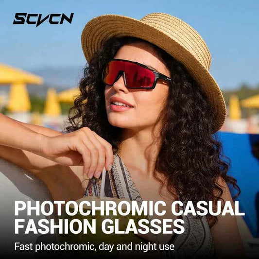 SCVCN Hiking Eyewear Photochromic Bike Cycling Sunglasses Men Outdoor Sports MTB UV400 Goggles Women Running Windproof Glasses