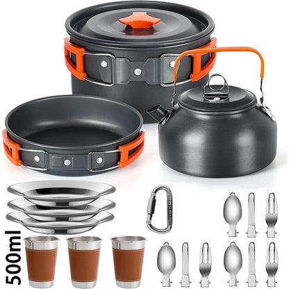Camping Cookware Set – Anodized Aluminum, Nonstick, Foldable, Lightweight Travel Tableware