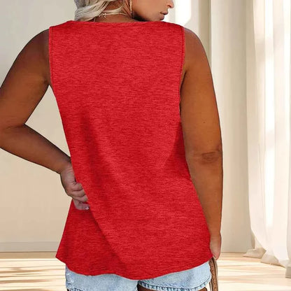 Women'S Plus Size Casual Tank Top with Button Detail - Sleeveless, Solid Color, Stretchy Fabric, Crew Neck, Oversized Fit for Su