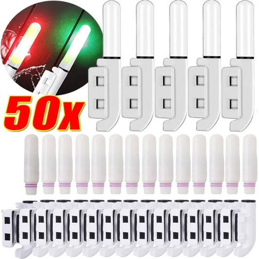 LED Snap-On Fishing Rod Bite Alarm Light – Night Fishing, Green/Red, 1–50 Pack
