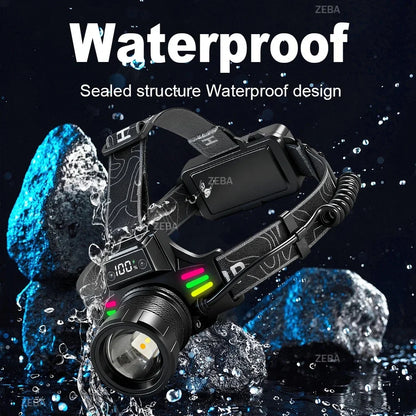 Super Bright Headlamp with Dual Laser & Motion Sensor – USB Rechargeable 18650 Torch for Fishing, Running & Fog