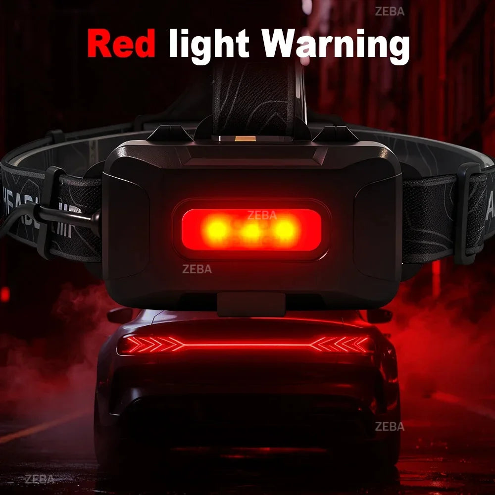 Super Bright Headlamp with Dual Laser & Motion Sensor – USB Rechargeable 18650 Torch for Fishing, Running & Fog
