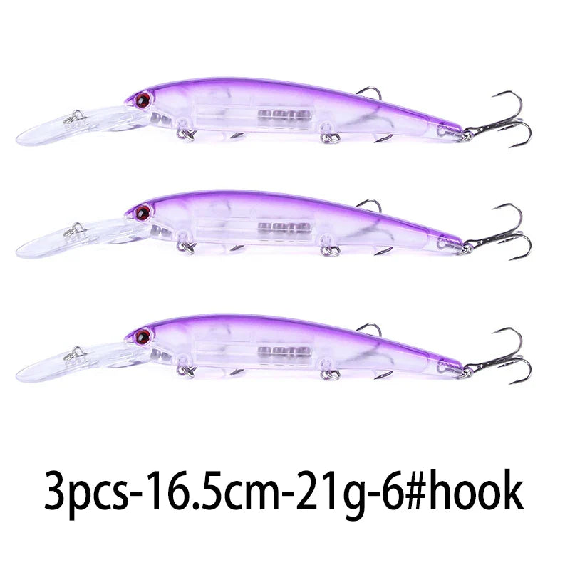 Deep Diving Minnow Wobbler Lure – 16.5cm, 21g, 2.5-4.5m Depth, Bass Pike Perch, 3 Colors