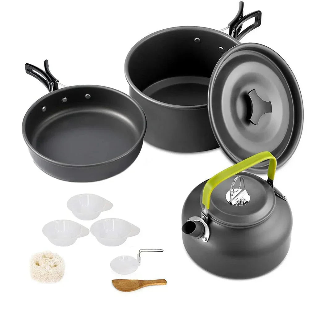 Camping Cookware Set – Anodized Aluminum, Nonstick, Foldable, Lightweight Travel Tableware