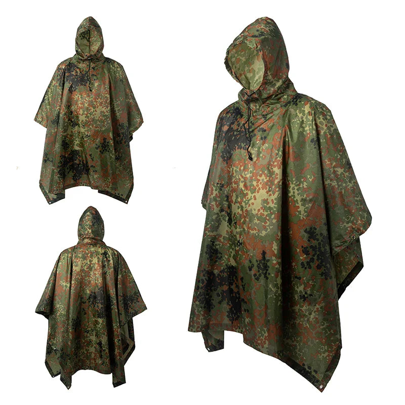 Camouflage Waterproof Poncho – Multifunctional Rain Cover for Camping & Hunting