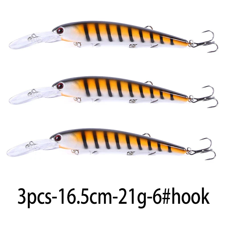 Deep Diving Minnow Wobbler Lure – 16.5cm, 21g, 2.5-4.5m Depth, Bass Pike Perch, 3 Colors