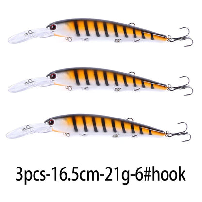 Deep Diving Minnow Wobbler Lure – 16.5cm, 21g, 2.5-4.5m Depth, Bass Pike Perch, 3 Colors
