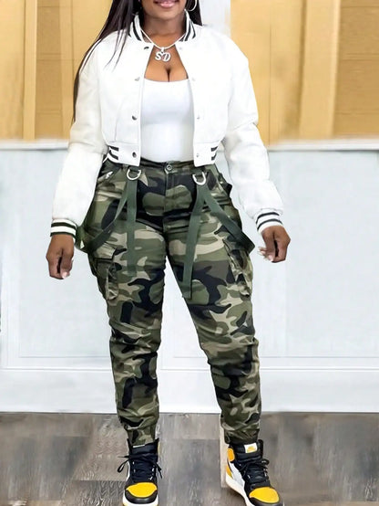 Women's Y2K Camo Cargo Pants – High-Waisted, Slim Fit, Stretch Jogger, Sizes S–XL