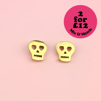 Skull Stud Earrings (Gold Plated)