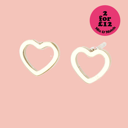 Small Cookie Cutter Heart Stud Earrings (Gold Plated)