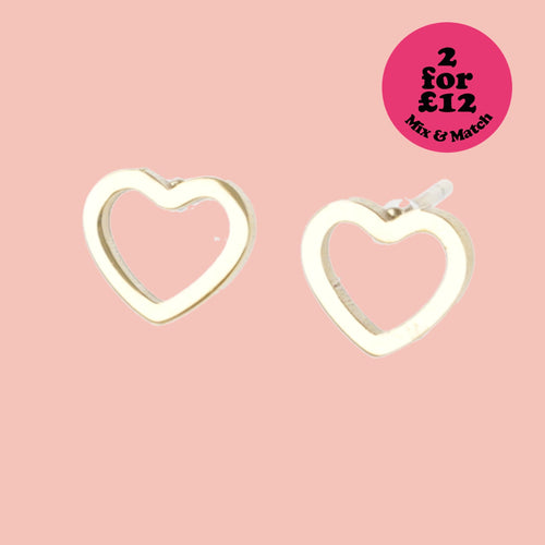 Small Cookie Cutter Heart Stud Earrings (Gold Plated)