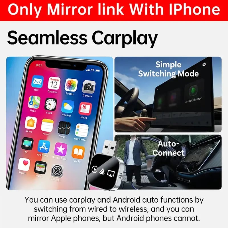 üì∂  2026 Upgrade 3 in 1 Screen Mirror iOS Phone, wired to wireless Carplay adapter