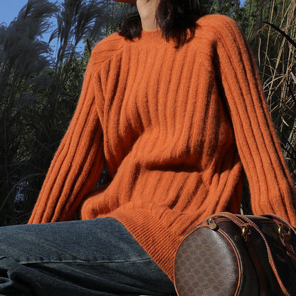 Women's Round-Neck Loose Knit Pullover Sweater – 5 Colors, One Size