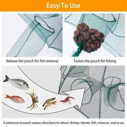 Foldable Fishing Bait Trap with 8 Entrances – Crab, Shrimp, Minnow & Crawfish