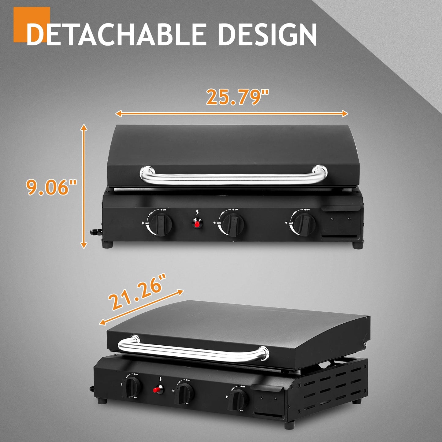 3-Burner Flat Top Gas Griddle Cooking Station – Ceramic Non-Stick, 23" Surface