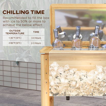 54QT Wooden Outdoor Beverage Cooler with Bottle Opener | Natural Fir Wood