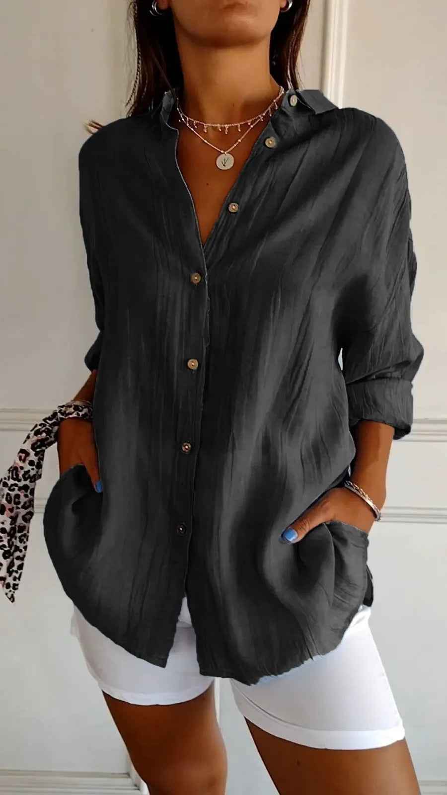 Women's Loose-Fit Lapel Shirt – Casual Button-Front Top