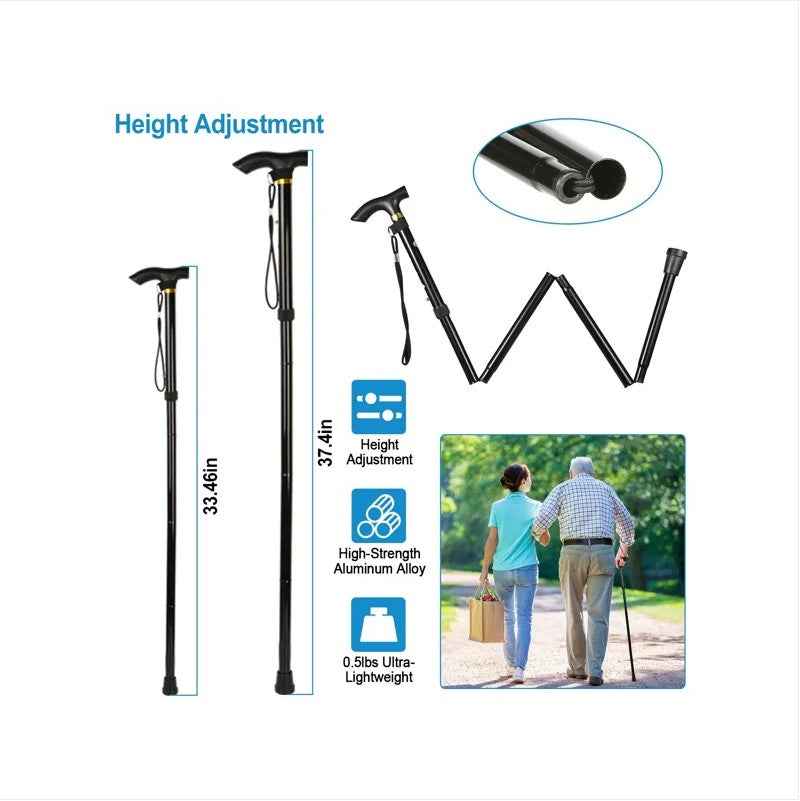Foldable Aluminum Walking Cane – Adjustable Height, Lightweight & Anti-Slip