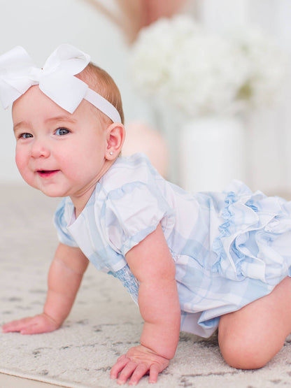 Baby Girls Smocked Puff Sleeve Romper with Stripes