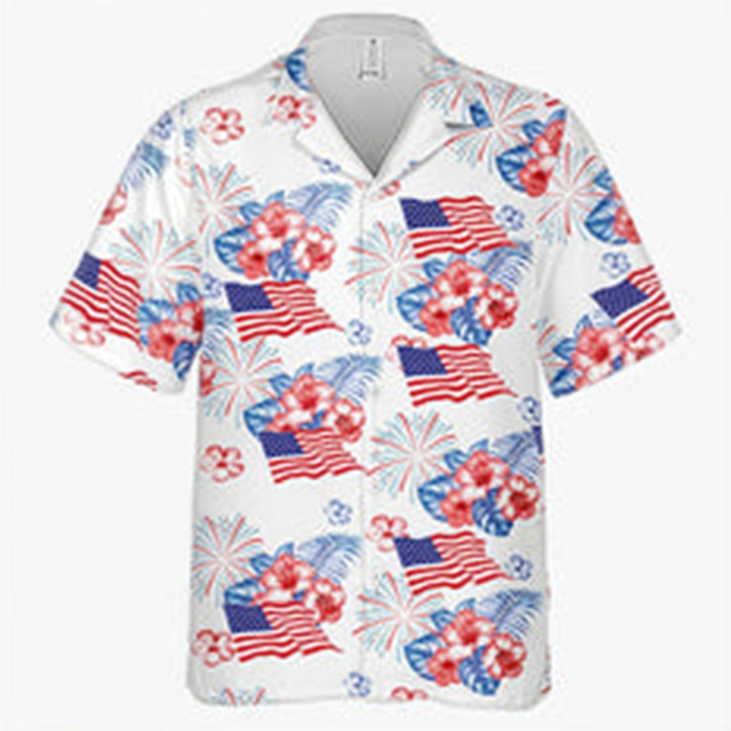 Patriotic American Flag Hibiscus Firework Short-Sleeve Shirt
